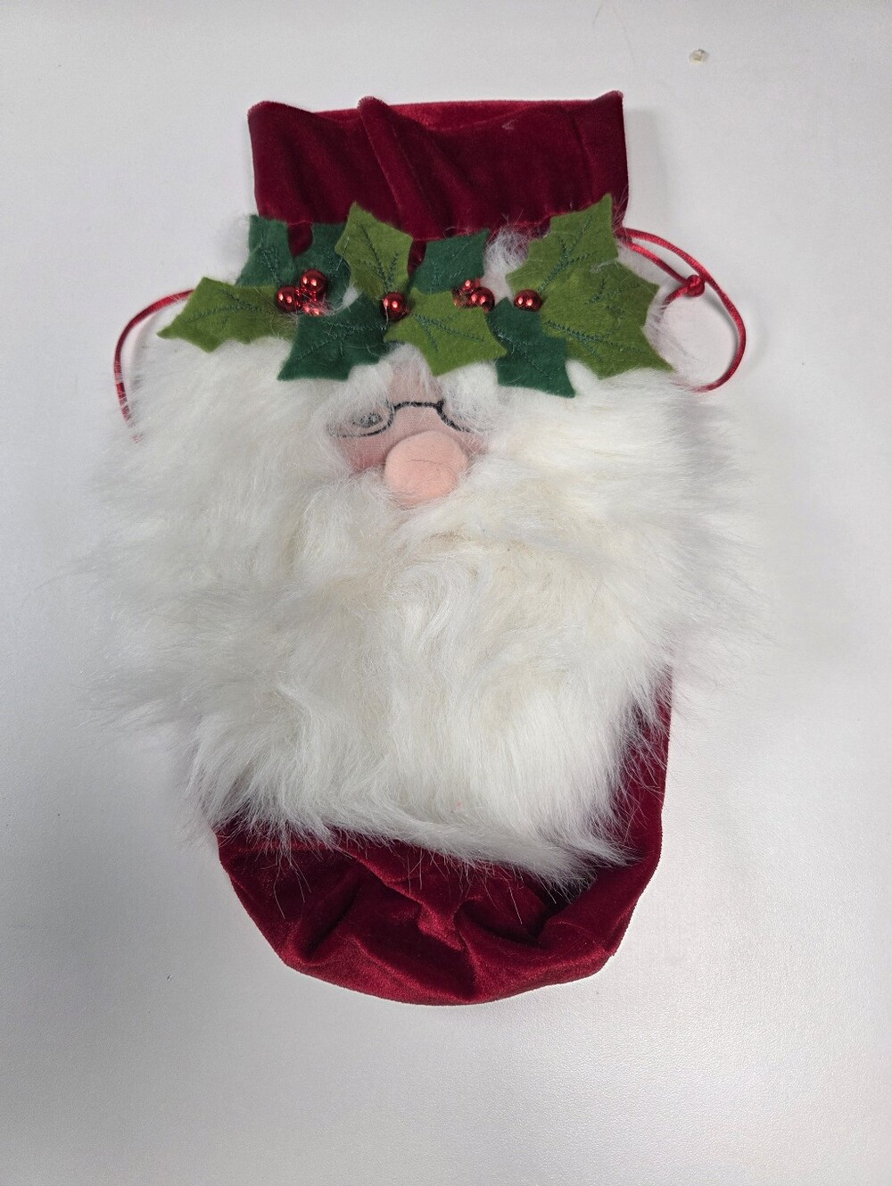 Source Unknown Velvet Santa Gift Sack with Holly Accents - Red, White, Green